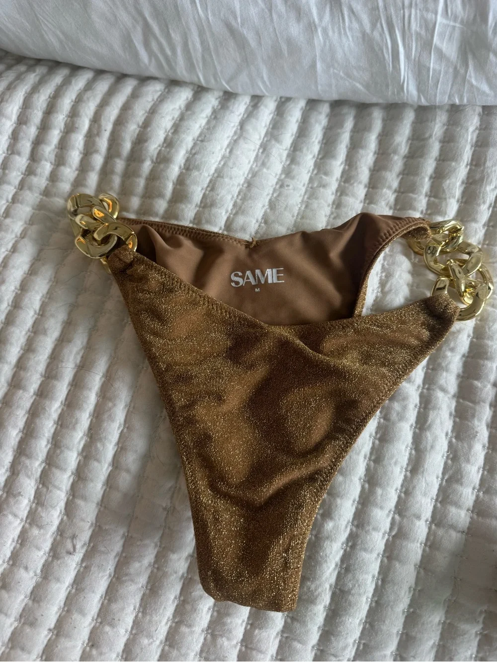 Gold Chain-Detail Triangle Bikini Top - Gold - Picture 5 of 5